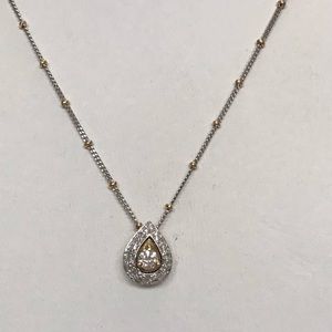 18K yellow & white Gold with diamonds teardrop pendant necklace Vintage